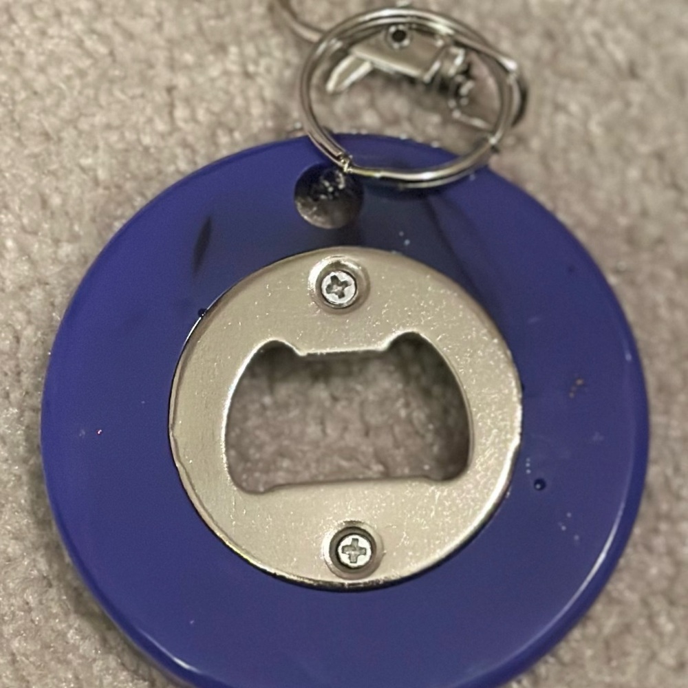 Blue Circular Bottle Opener Keychain